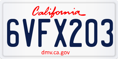 CA license plate 6VFX203