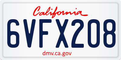 CA license plate 6VFX208