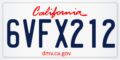 CA license plate 6VFX212