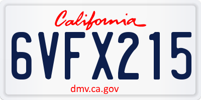 CA license plate 6VFX215