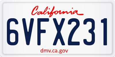 CA license plate 6VFX231