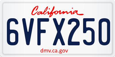 CA license plate 6VFX250