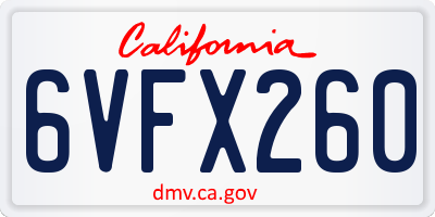 CA license plate 6VFX260
