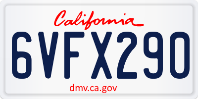 CA license plate 6VFX290