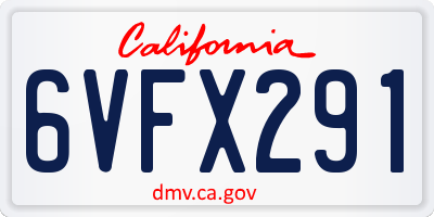 CA license plate 6VFX291