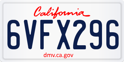 CA license plate 6VFX296