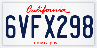 CA license plate 6VFX298
