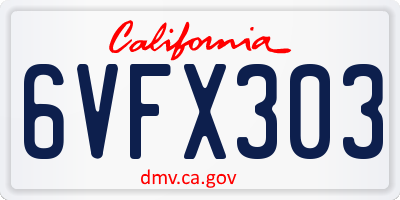 CA license plate 6VFX303