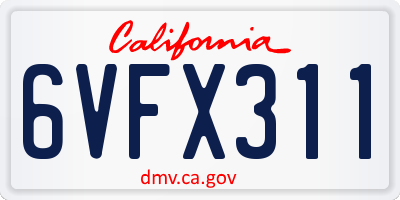 CA license plate 6VFX311