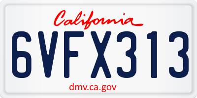CA license plate 6VFX313