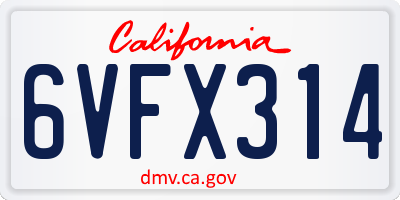 CA license plate 6VFX314
