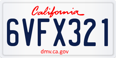 CA license plate 6VFX321