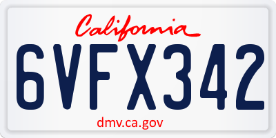 CA license plate 6VFX342