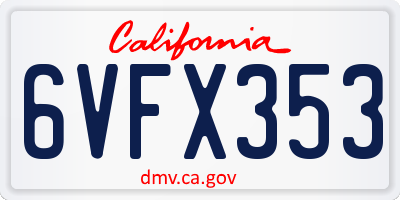 CA license plate 6VFX353