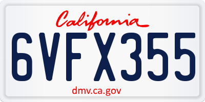 CA license plate 6VFX355