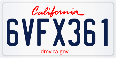 CA license plate 6VFX361