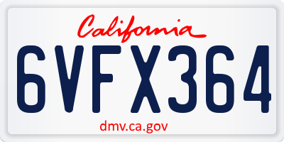 CA license plate 6VFX364