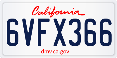 CA license plate 6VFX366