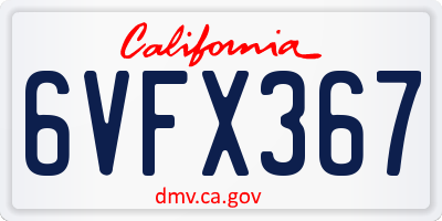 CA license plate 6VFX367