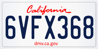CA license plate 6VFX368