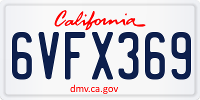 CA license plate 6VFX369