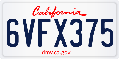 CA license plate 6VFX375