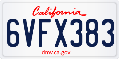 CA license plate 6VFX383