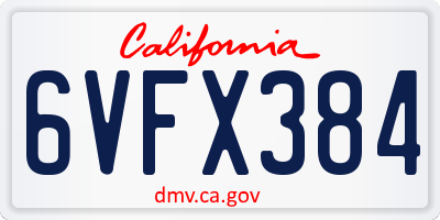 CA license plate 6VFX384