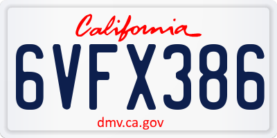 CA license plate 6VFX386