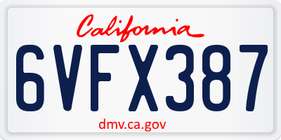 CA license plate 6VFX387