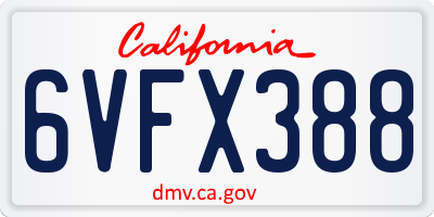 CA license plate 6VFX388