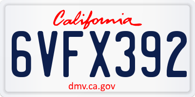 CA license plate 6VFX392
