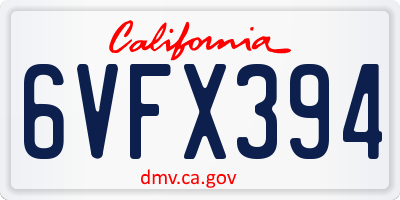 CA license plate 6VFX394