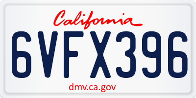 CA license plate 6VFX396