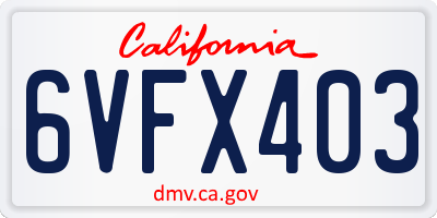 CA license plate 6VFX403
