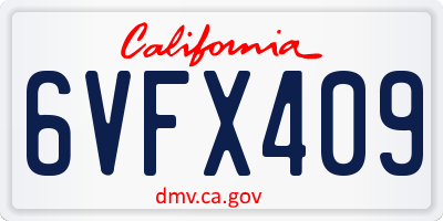 CA license plate 6VFX409