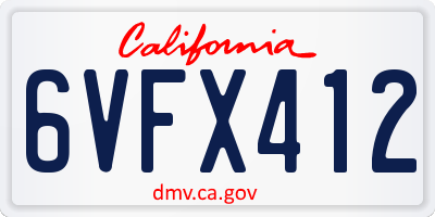 CA license plate 6VFX412