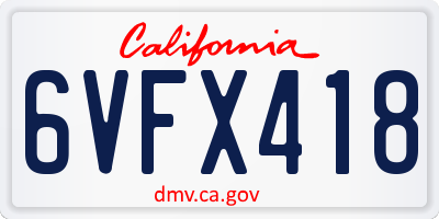 CA license plate 6VFX418