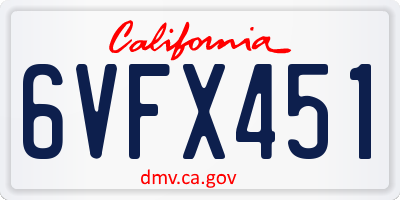 CA license plate 6VFX451