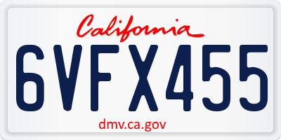 CA license plate 6VFX455