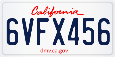 CA license plate 6VFX456