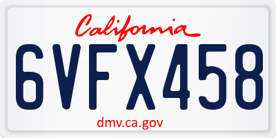 CA license plate 6VFX458