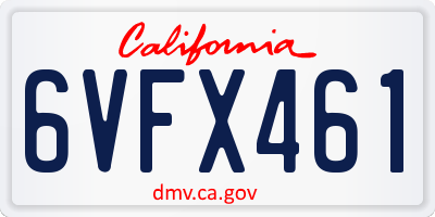CA license plate 6VFX461