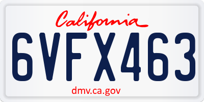CA license plate 6VFX463