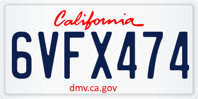 CA license plate 6VFX474