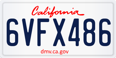 CA license plate 6VFX486