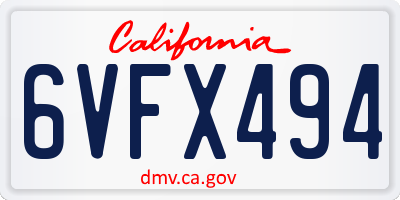 CA license plate 6VFX494
