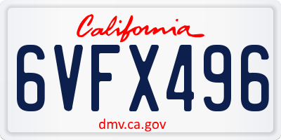CA license plate 6VFX496
