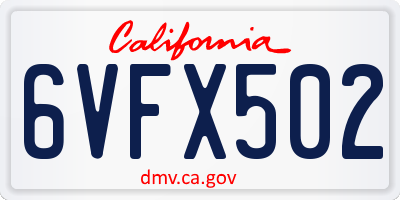 CA license plate 6VFX502