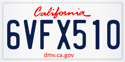 CA license plate 6VFX510